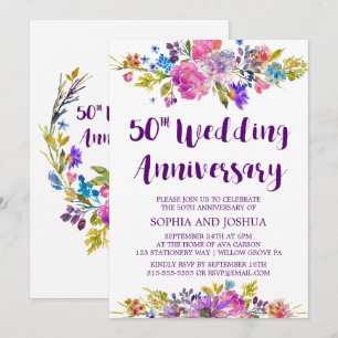 Invitation Plum Purple Garden 50e fête Mariage Anniversaire