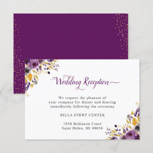 Invitation Plum Purple Gold Floral Mariage Détails de la réce
