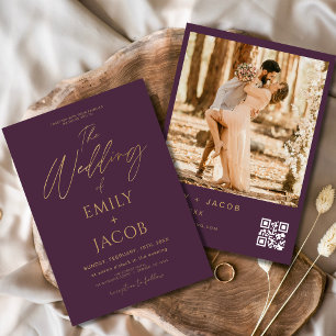 Invitation Plum Purple Gold Mariage QR Code Script photo