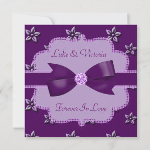 Invitation Plum Purple Island Flowers & Rhinestones Mariage