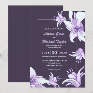 Invitation Plum Purple Lily Fleur Floral Printemps Mariage