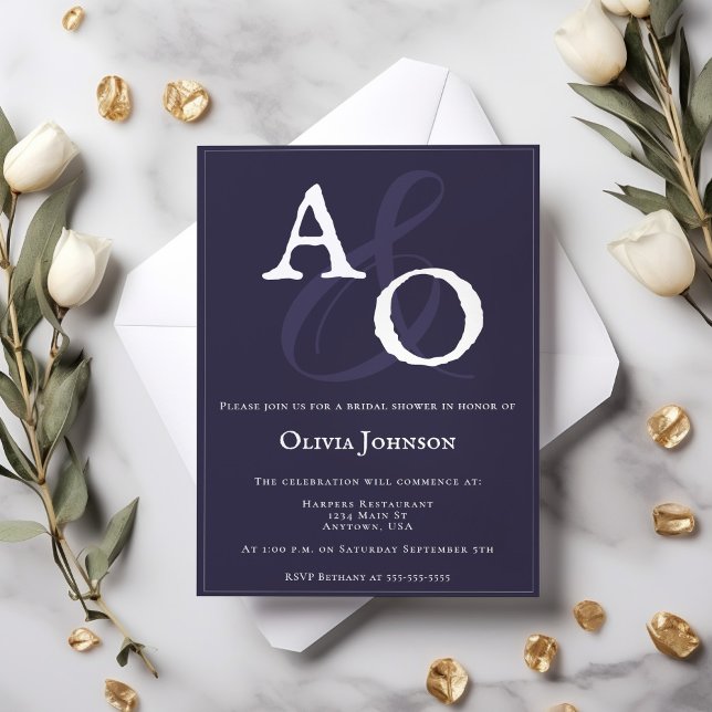 Invitation Plum Purple Minimaliste Monogramme Bride (Plum Purple Minimalist Monogram Bridal Shower Invitation)