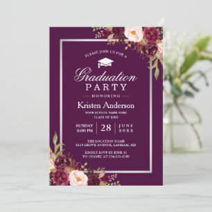 Invitation Plum Purple Rustique Floral Parti de Graduation