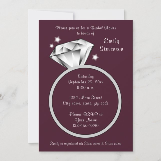 Invitation Plum Purple Vin Diamant bague Fête des mariées (Devant)