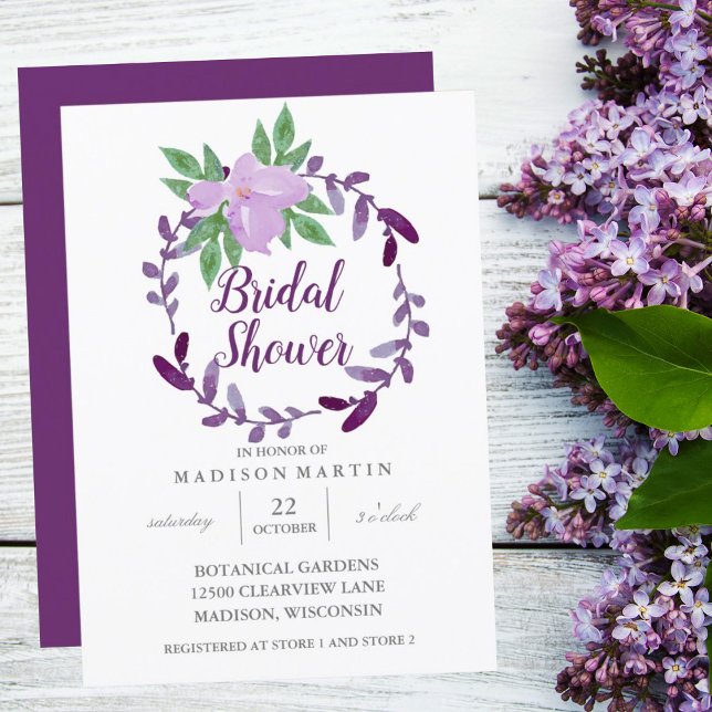 Invitation Plum Purple Vin Floral Simple Fête des mariées Chi (Créateur téléchargé)