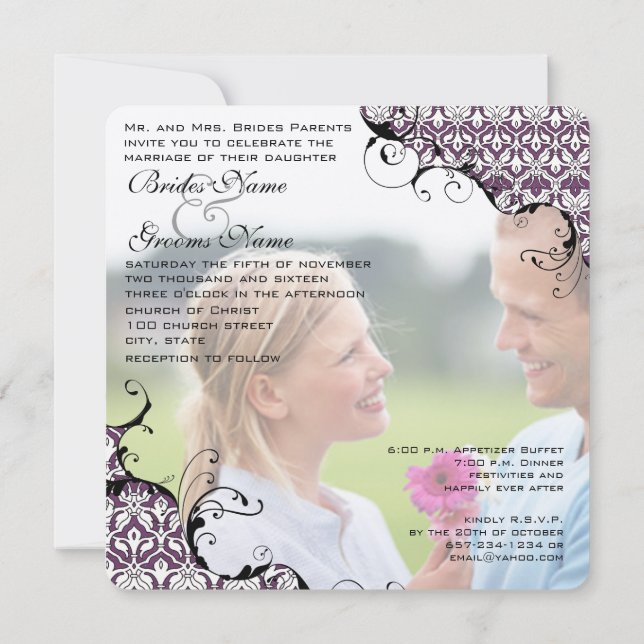 Invitation Plum Purple Your Photo Mariage J'épouse mon ami (Dos)