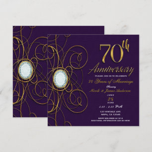 Invitation Plum Royal Purple Gold Diamond 70 70e anniversaire