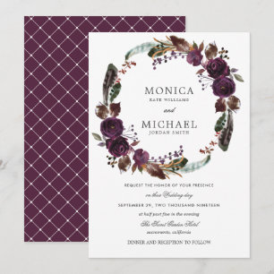 Invitation Plum rustique   Boho d'automne mariage floral de c