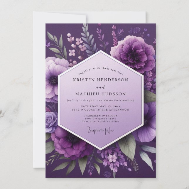 Invitation Plum Shadow Bloom Wedding (Devant)