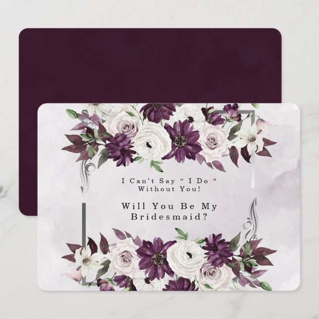 Invitation Plum Silver Géométrique Serez-Vous Ma Femme D'Accu (Devant / Derrière)