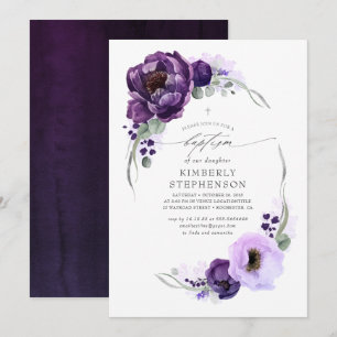 Invitation Plum violet et couleur Lilac Élégant Baptême