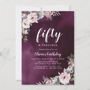 Invitation Plum violet et rose bouho poussiéreux floral 50e a