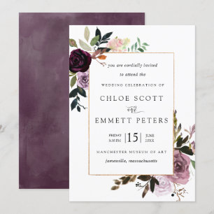 Invitation Plum violet mauve rose Mariage floral