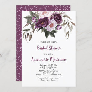 Invitation Plum violet Pink Peonies Fête des mariées verte