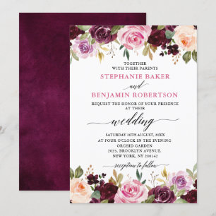 Invitation Plum violet rose pâle Mariage végétal