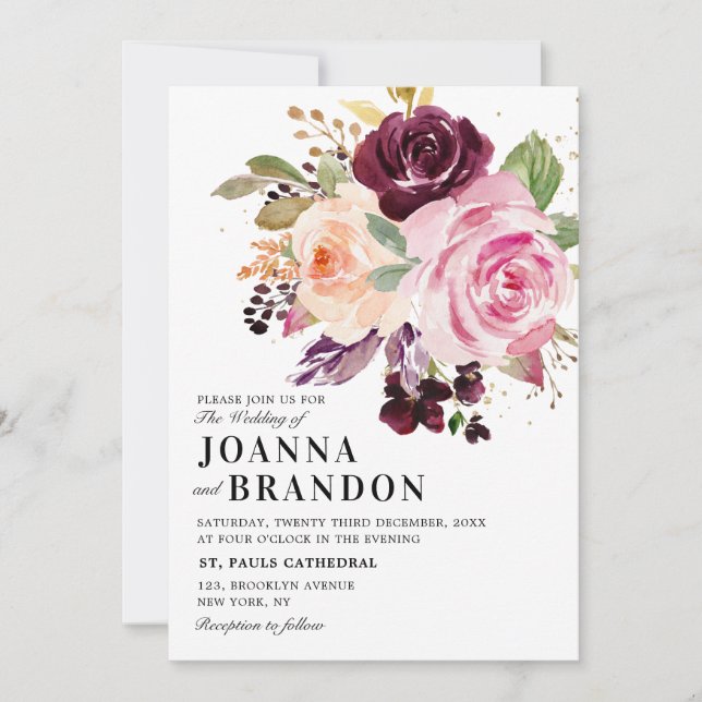 Invitation Plum violet rose pâle Mariage végétal (Devant)