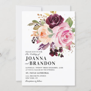 Invitation Plum violet rose pâle Mariage végétal