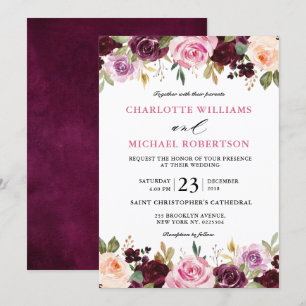 Invitation Plum violet rose pâle Mariage végétal