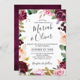 Invitation Plum violet rose pâle Mariage végétal