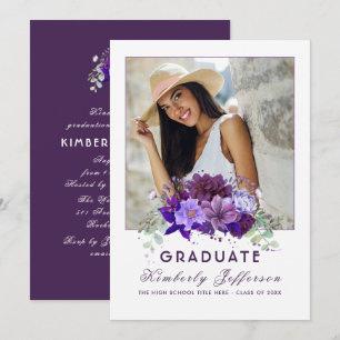 Invitation Plum Violet Violet Floral Photo Graduation