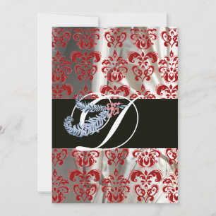 INVITATION PLUME DE DIAMANT ROUGE BLANC DAMAS DE SOIE MONOGRA