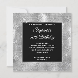 Invitation Plume de Paon Pailletée Argent Glamour Anniversair