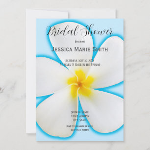 Invitation Plumeria blanche tropicale sur bleu, floral, nupti