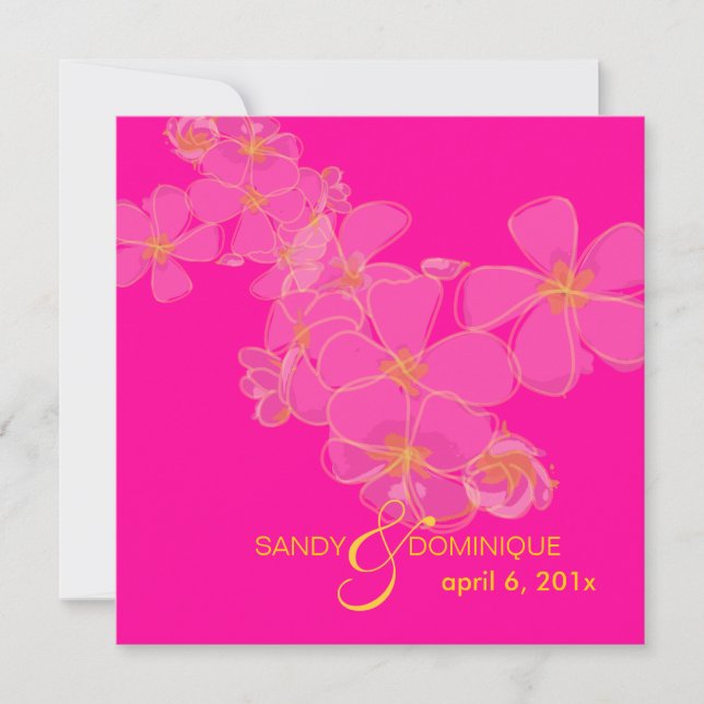 Invitation Plumeria / Luau rose vif/diplôme/Mariage (Devant)