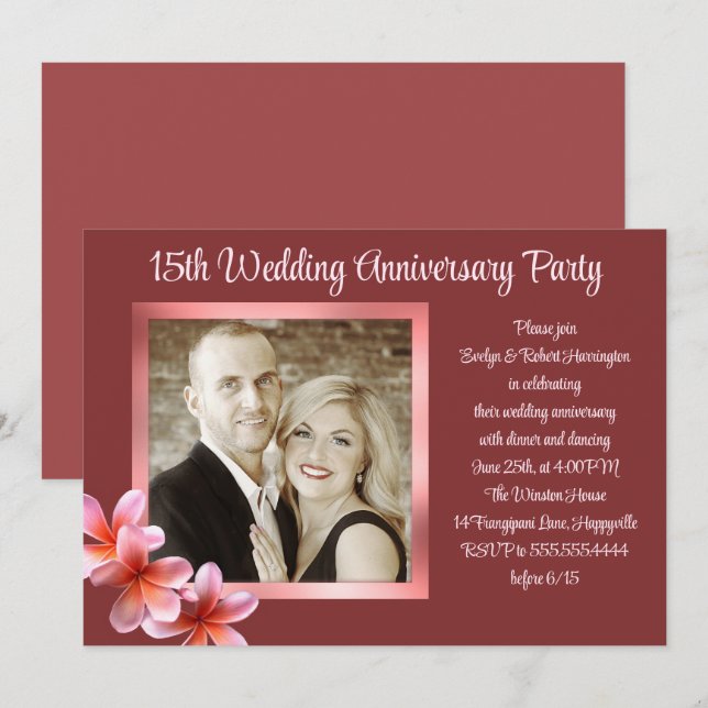 Invitation Plumeria Photo Anniversaire Couples (Devant / Derrière)