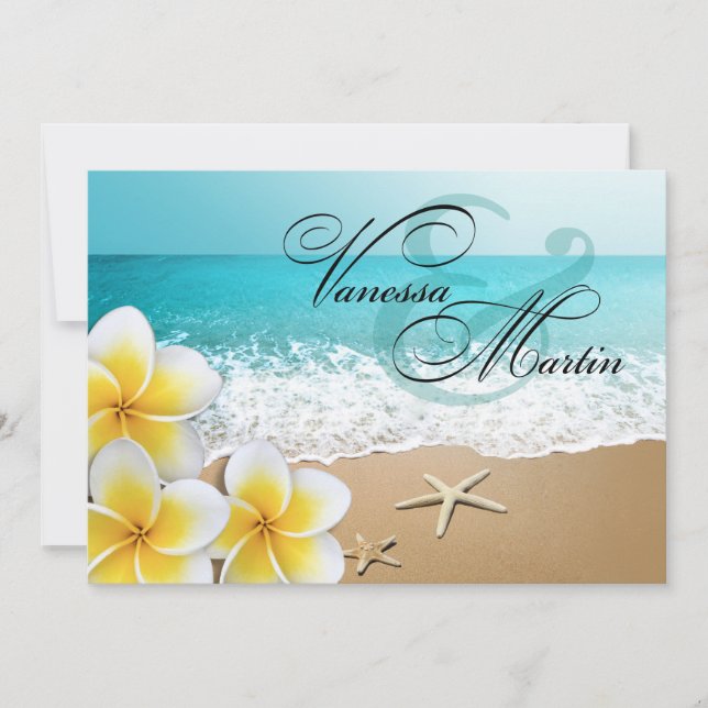 Invitation Plumeria Starfish Beach Mariage tropical (Devant)