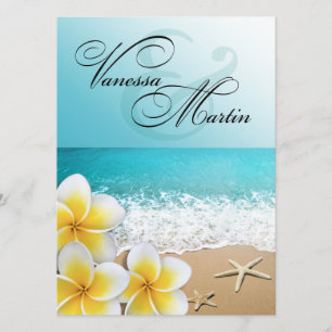 Invitation Plumeria Starfish Beach Mariage tropical