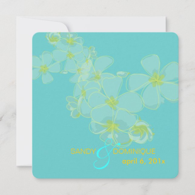 Invitation Plumeria sur le bleu aqua (Devant)