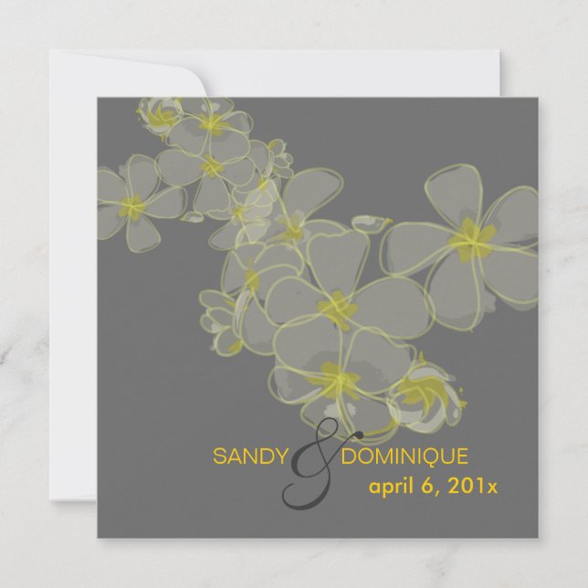 Invitation Plumerias do-it-yourself couleurs, noir gris jaune (Devant)