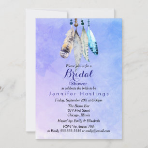 Invitation Plumes d'aquarelle sur douche de mariée violet ble