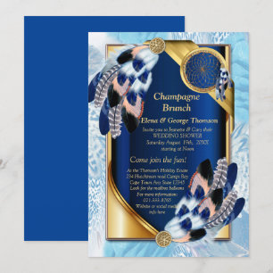 Invitation Plumes de couleur bleu-perroquet exotique Douche à