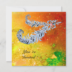 Invitation PLUMES DE DIAMANT , étincelles marron jaune vert o