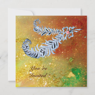 Invitation PLUMES DE DIAMANT , étincelles marron jaune vert o