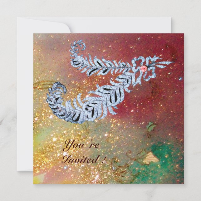 Invitation PLUMES DE DIAMANT ,paillettes brun jaune vert or (Devant)