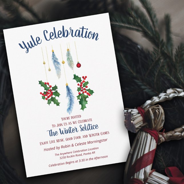 Invitation Plumes de Noël Bohème Fleur d'Hiver Solstice (Créateur téléchargé)