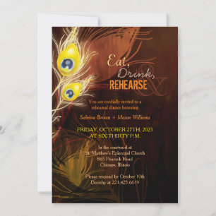 Invitation Plumes de paon Dîner de répétition Mariage de auto