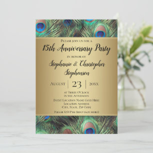 Invitation Plumes de paon d'or Chaque année fête anniversaire