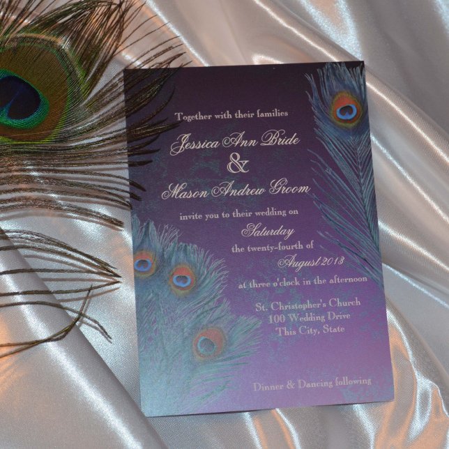 Invitation Plumes de paon Mariage violet (Créateur téléchargé)