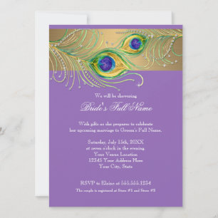 Invitation Plumes de paon modernes Faux bijou parchemin spira