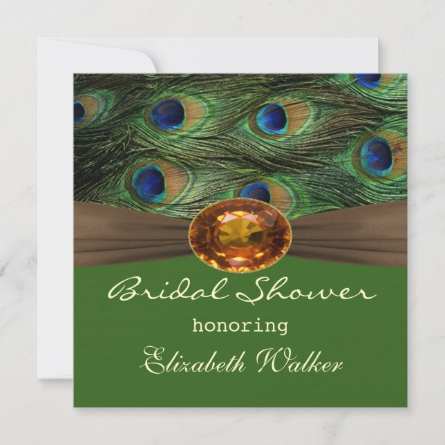 Invitation Plumes de Peacock, effet ambre Douche nuptiale (Devant)