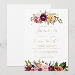 Invitation Plumes d'or Boho Tropical Sip et voir l'invitation