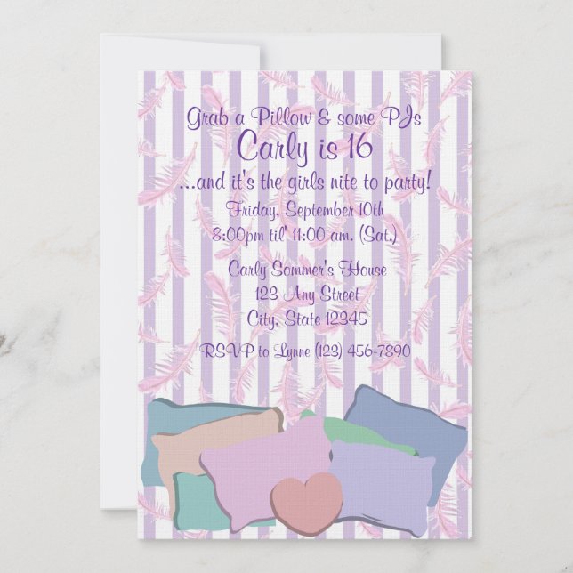 Invitation Plumes et Coussins/ Anniversaire (Devant)