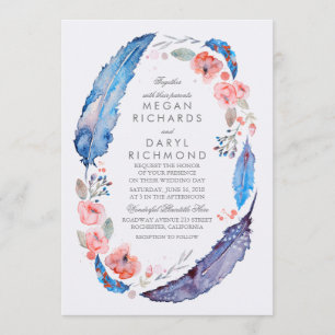 Invitation Plumes florales bohème Mariage rustique