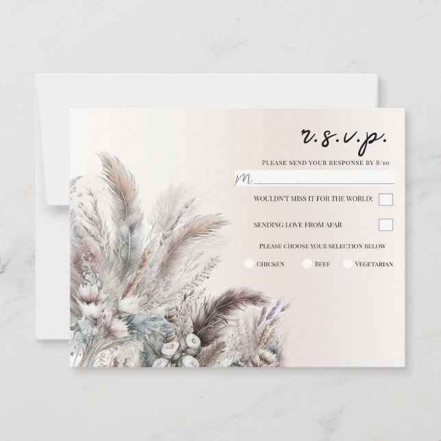 Invitation Plumes florales de la terre de Bohême Mariage RSVP (Devant)