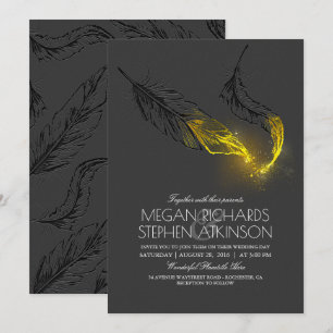 Invitation Plumes noires et or Chic Mariage de automne élégan