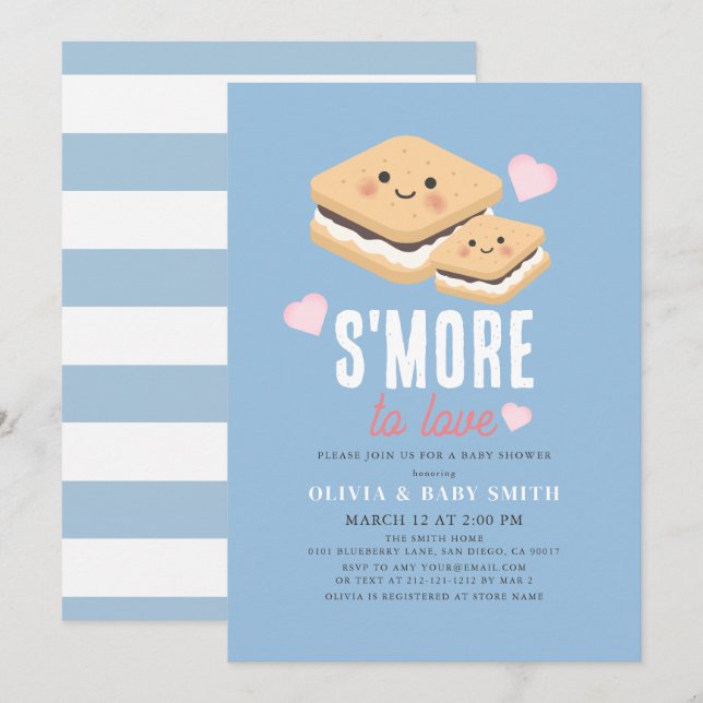 Invitation Plus à aimer Kawaii Baby shower de garçon bleu (Devant / Derrière)